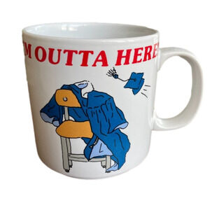 Vintage 80s/90s Russ Graduation I'm Outta Here Cap and Gown Mug White Coffee Cup